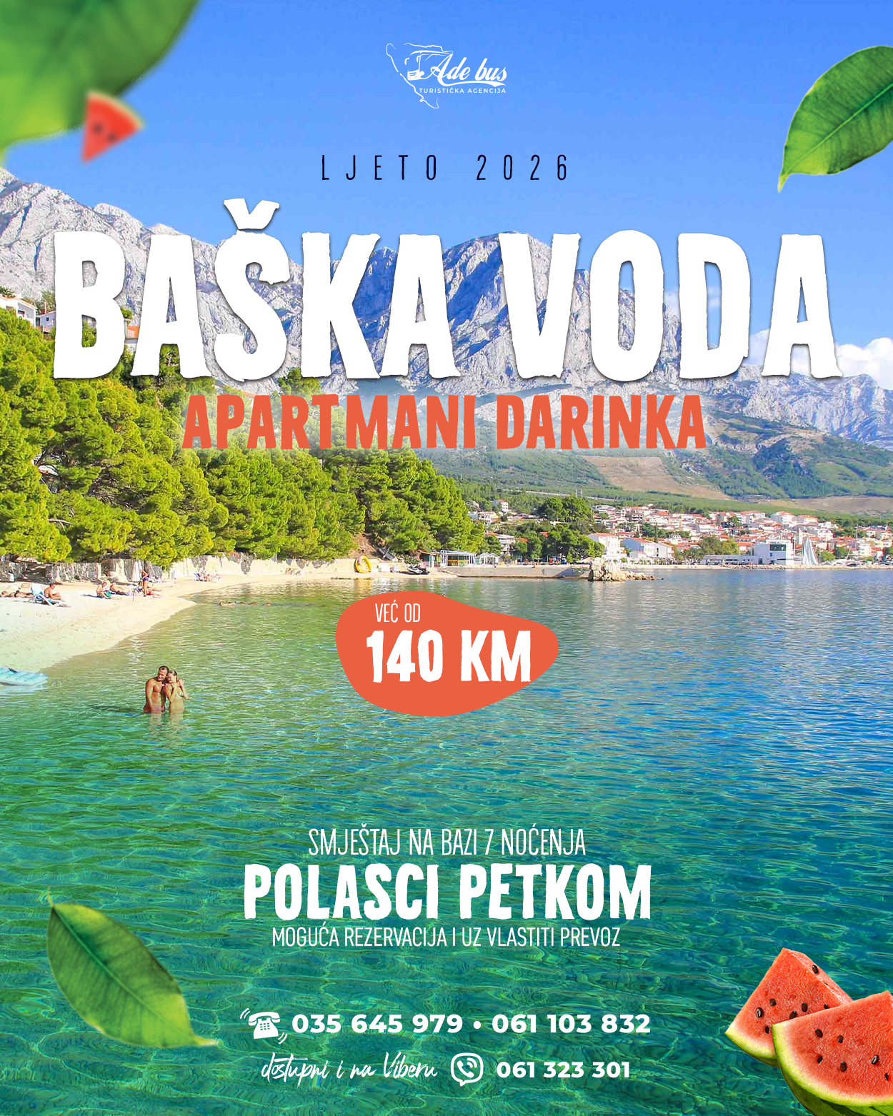 LJETO 2026: BAŠKA VODA – APARTMANI DARINKA